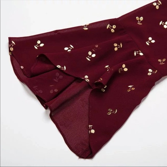 ✨🍒Trendy gold cherry romper /jumper burgundy/wine - Picture 3 of 4