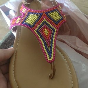 NWT Beaded Flat Sandals