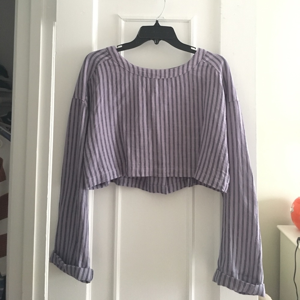 Purple Striped Crop Shirt