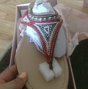 NWT Beaded Flat Sandals