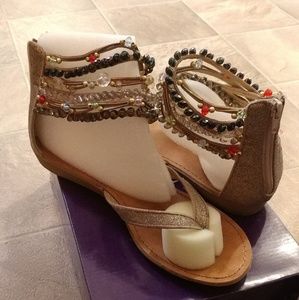 Brown Beaded Ankle Strapped Sandals