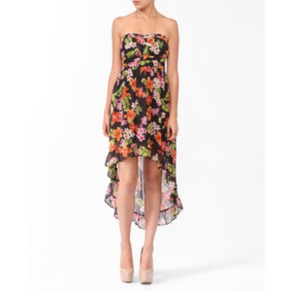 Strapless hi low Hawaiian dress