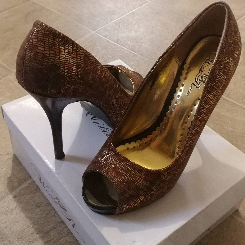 Brown And Leopard Peep Toe Platform Stilettos