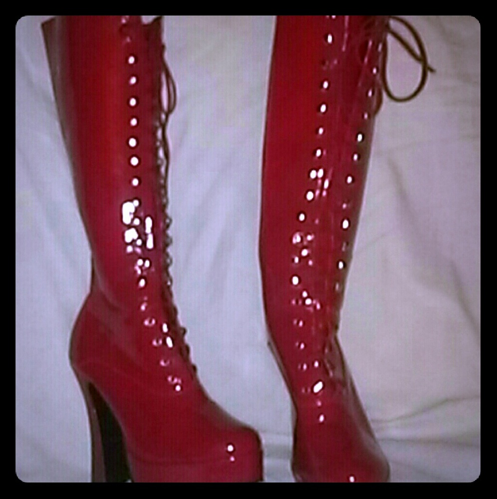 Red lace up boots