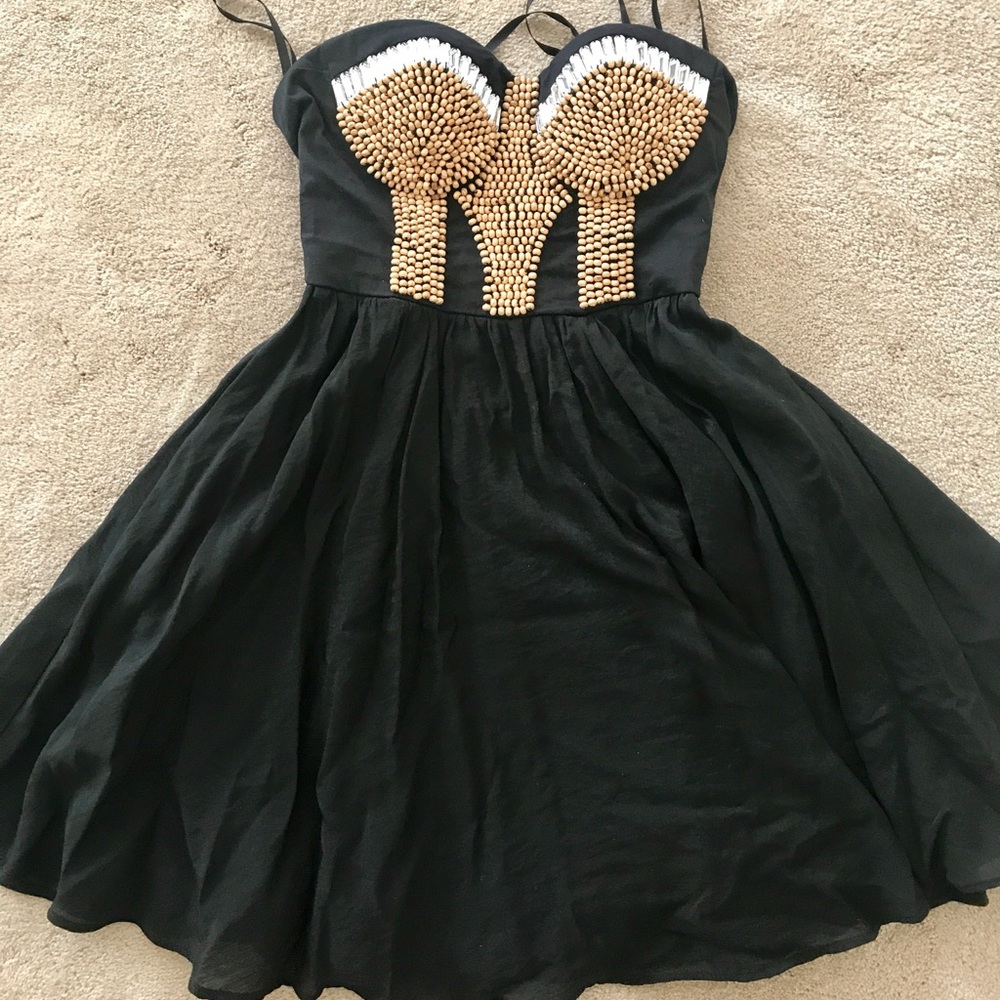 Black embellished skater dress