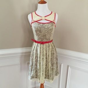 Cream & red lace dress with belt size small