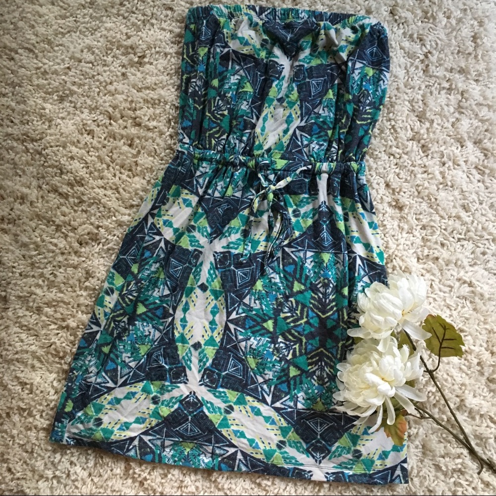 Geometric Tribal Strapless Dress/Swim Cover-Up