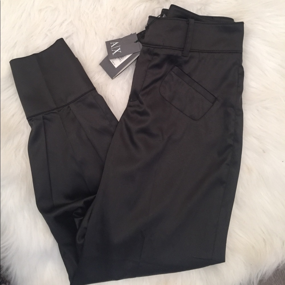 A|X ARMANI EXCHANGE Black Satin Pants