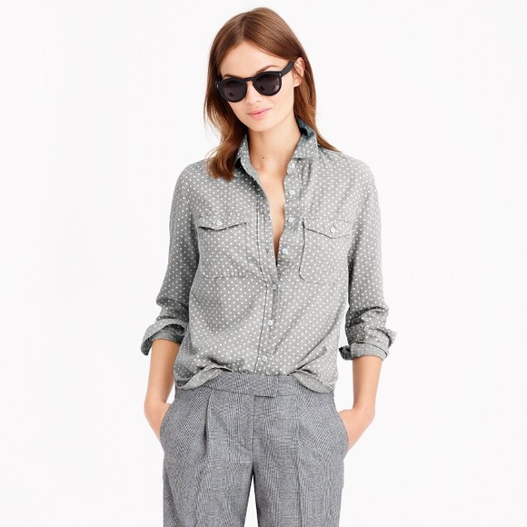 J. Crew Tops - J. Crew gray polka dot flannel, size 0