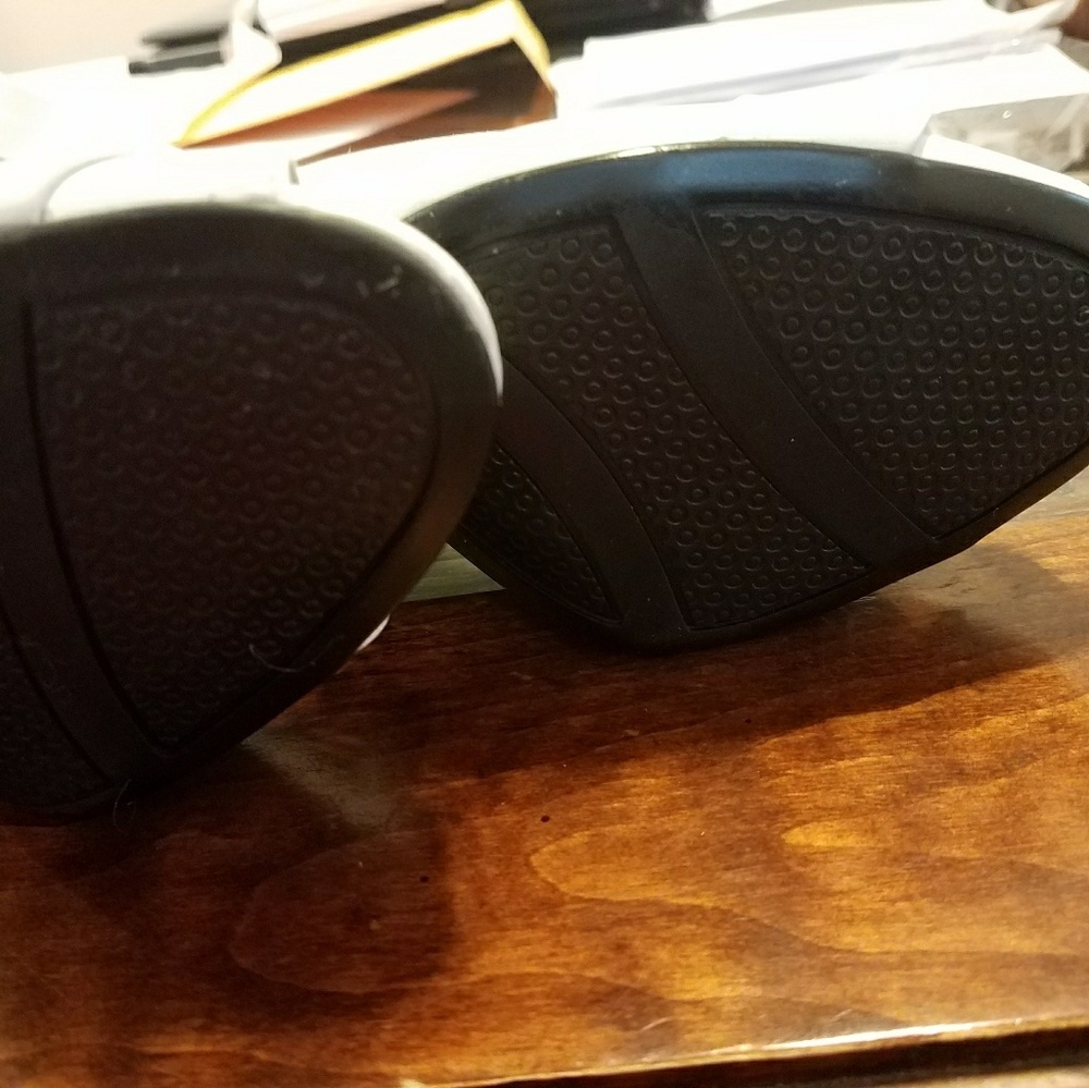 Open toed white and silver pumps