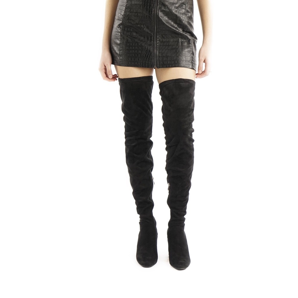 Black Suede Over The Knee Boots - Picture 2 of 4