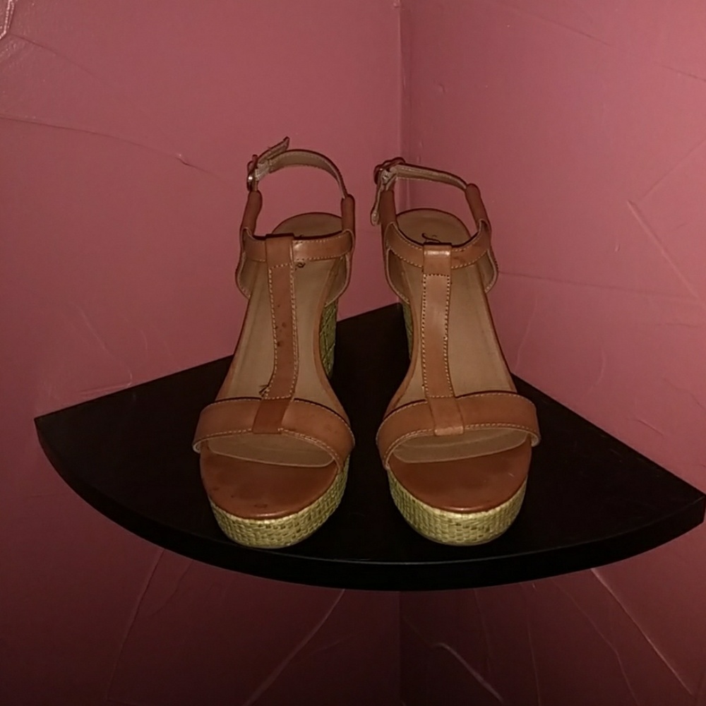 Brown leather wedges size 8.5 m like new