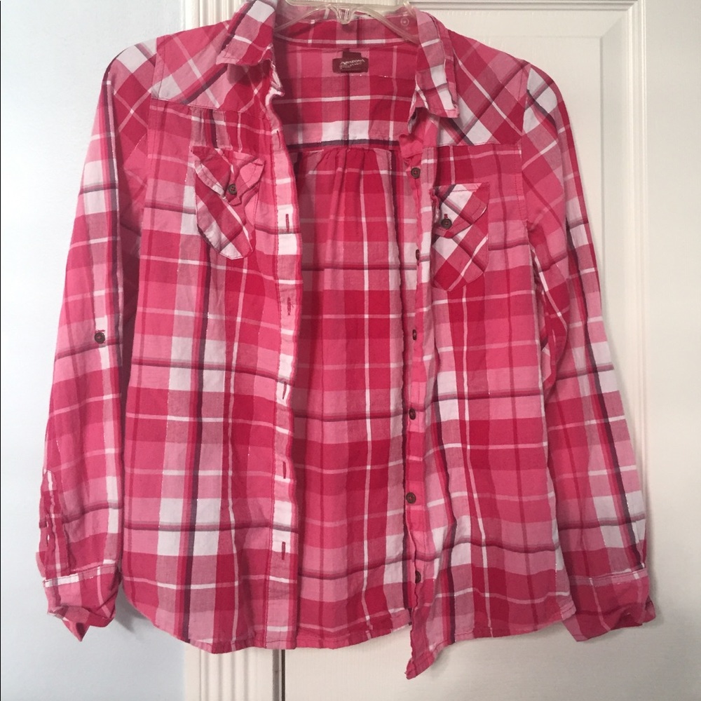 Arizona Jeans pink and white flannel