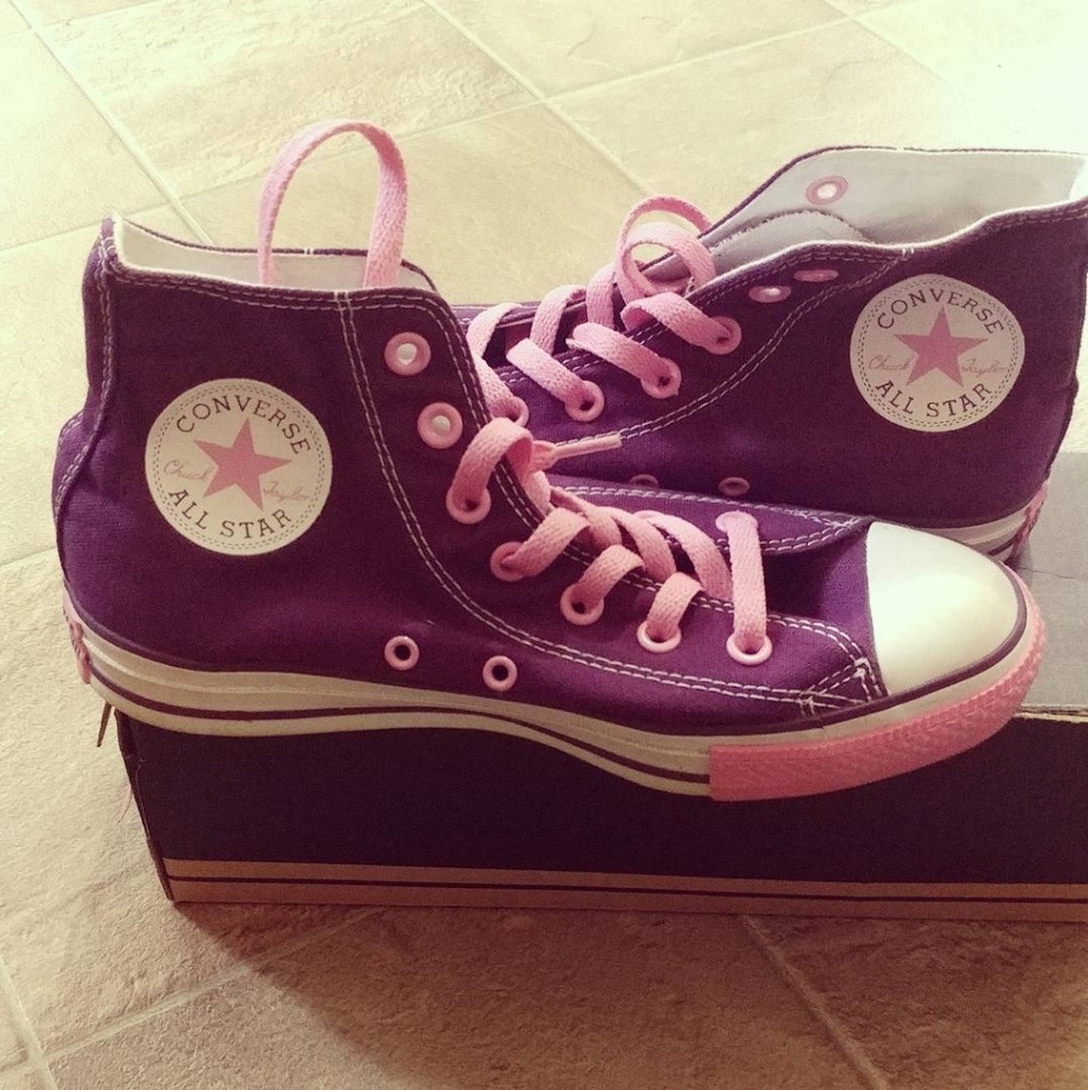 Purple-And-Pink Converse High Tops