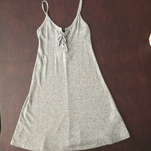 Gray ribbed tie up skater dress
