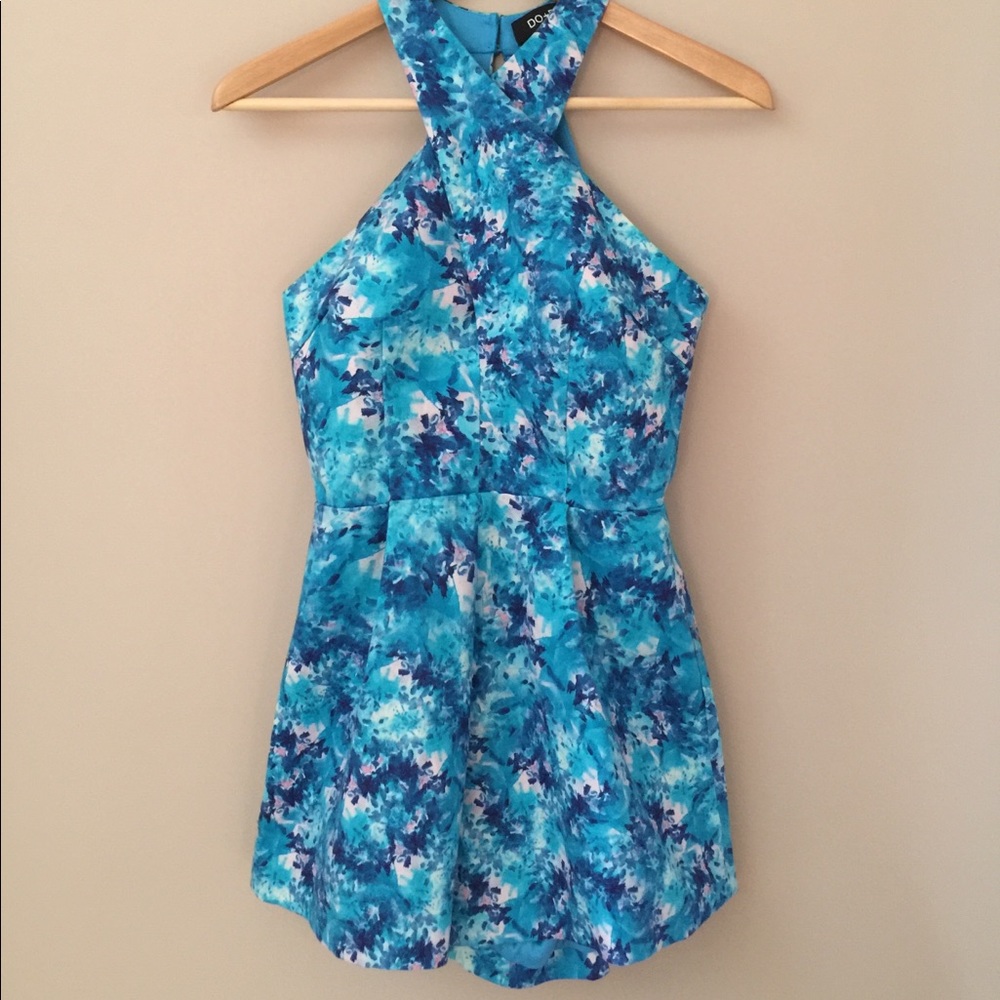 Hope's teal & blue halter romper size small