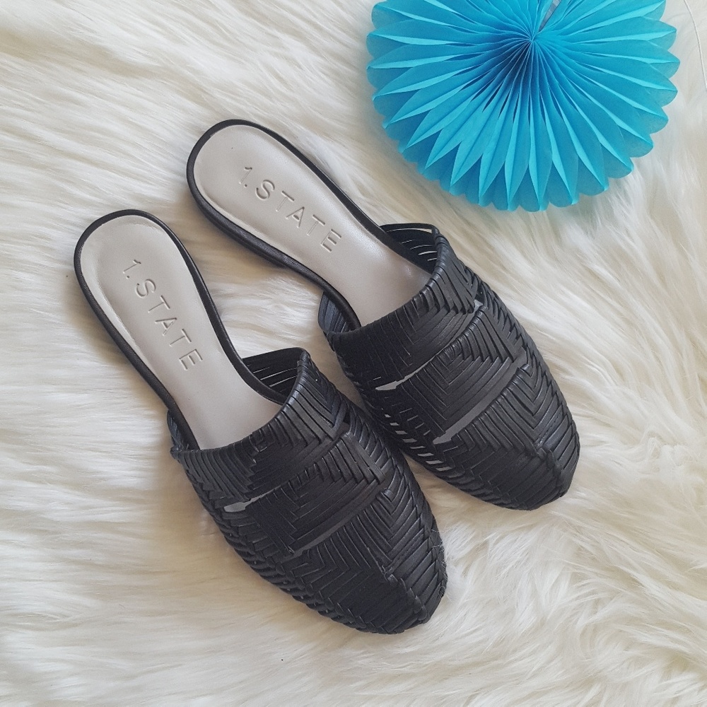 1.State Woven Black Slide Mules