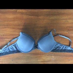 Grey Maidenform bra with black lace detailing
