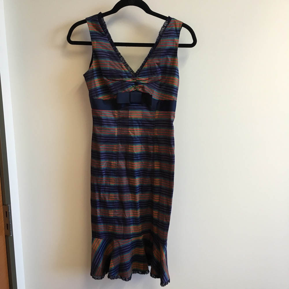 Striped Betsey Johnson Dress with Ruffles and Bow