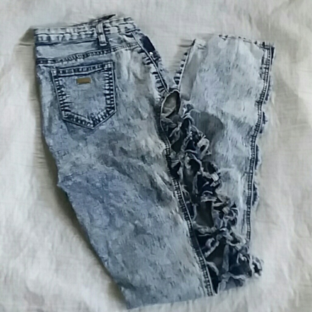 Stone Wash Side Bow Skinny Jeans