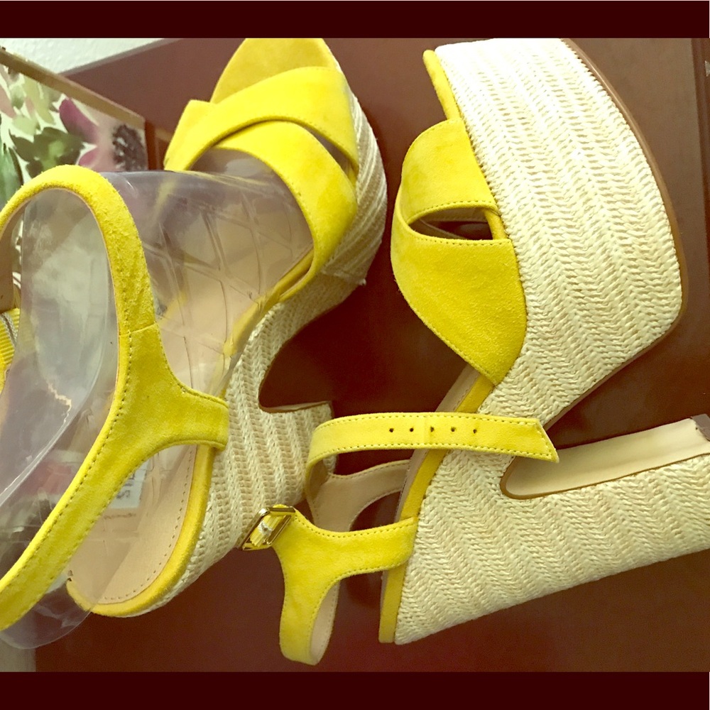Steve Madden mustard yellow espadrille heels