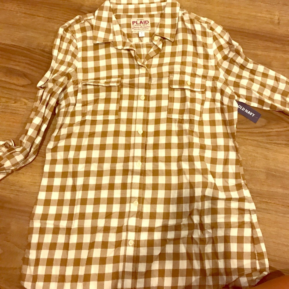 Old Navy Tan plaid button down