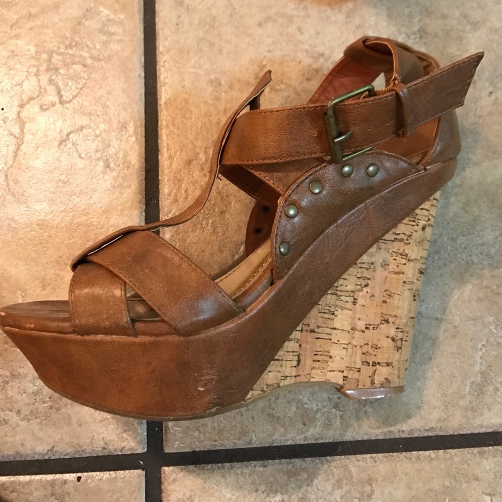 Bamboo Tan Cork Wedges