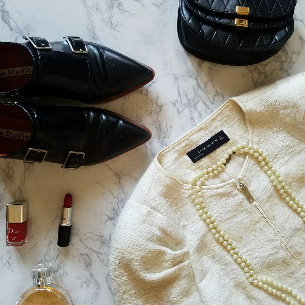 Zara Ivory Boucle Tweed Jacket