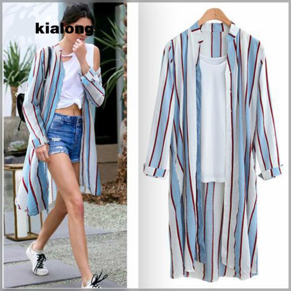 BOUTIQUE Striped  Full Length Blue White Kimono - Picture 2 of 4