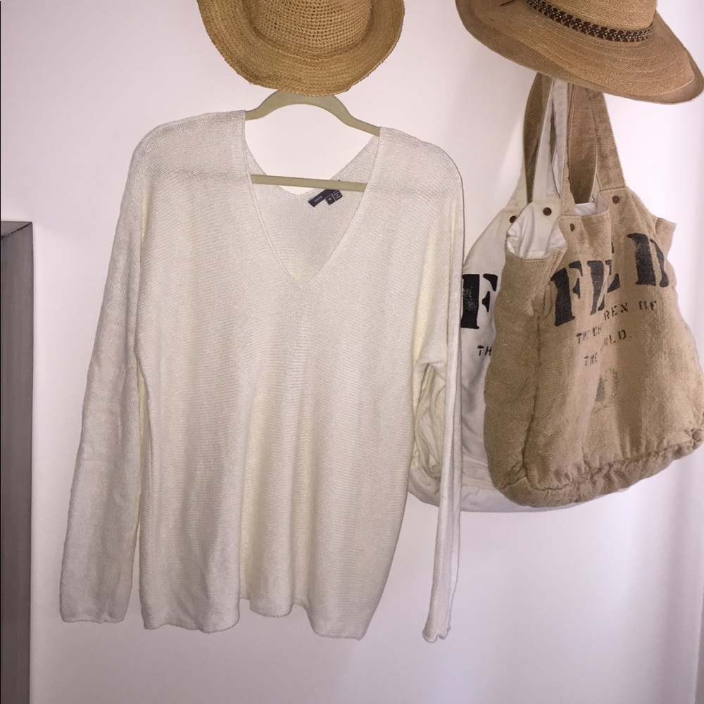Vince - White Linen Dbl-V Sweater