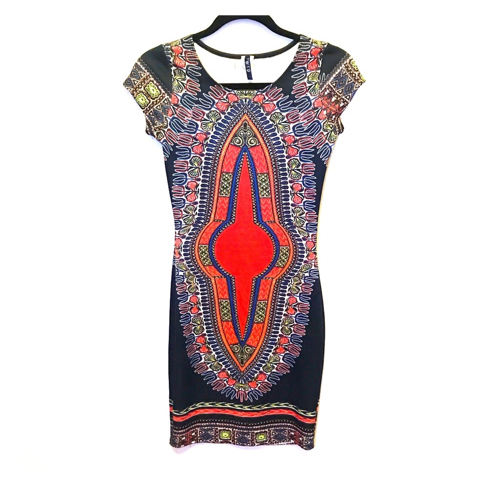 Tribal Print Bodycon Midi Dress