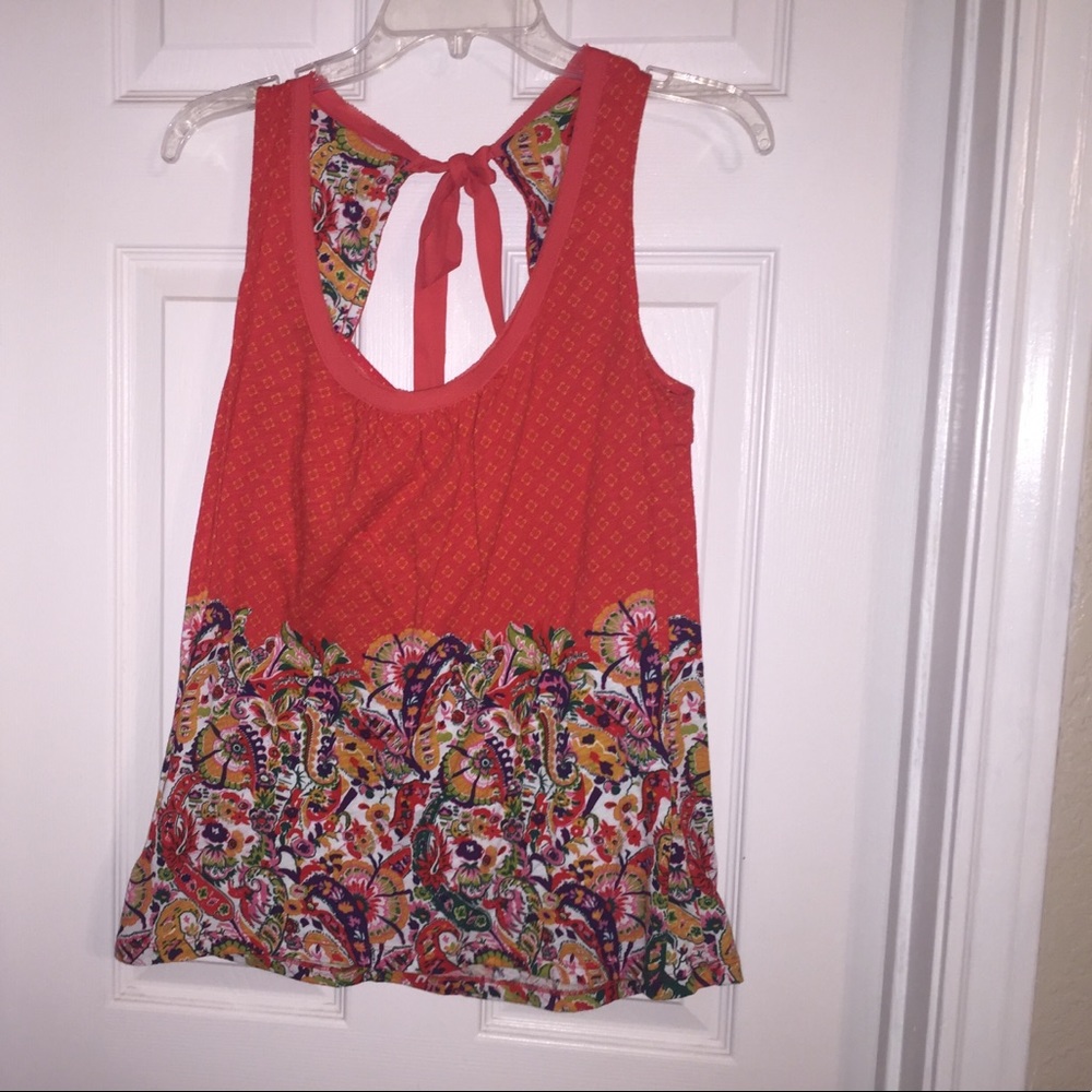 Reddish orange  floral tank top.