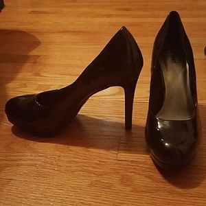 4 inch heel platform black patent leather shoes