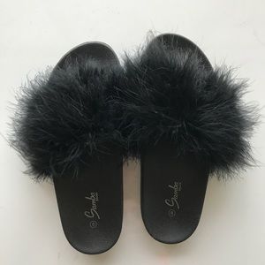 Furry black slides