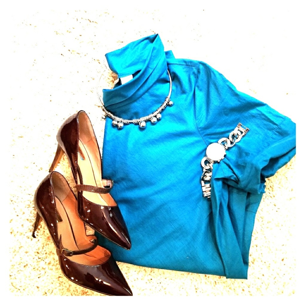 Turquoise/Teal Cotton High Neck Tunic 18 JC Penny