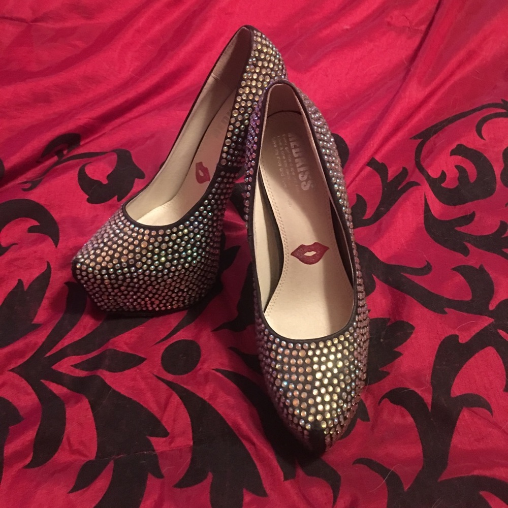 Black rhinestone platforms