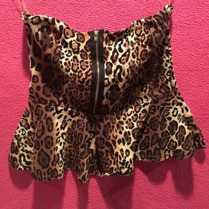 Cheetah Print Peplum Tube Top