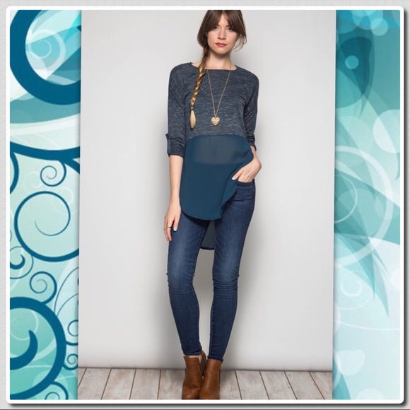 Roll Up Sleeve High Low Tunic - Picture 5 of 5