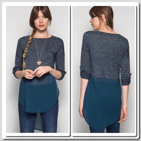 Roll Up Sleeve High Low Tunic - Picture 2 of 5