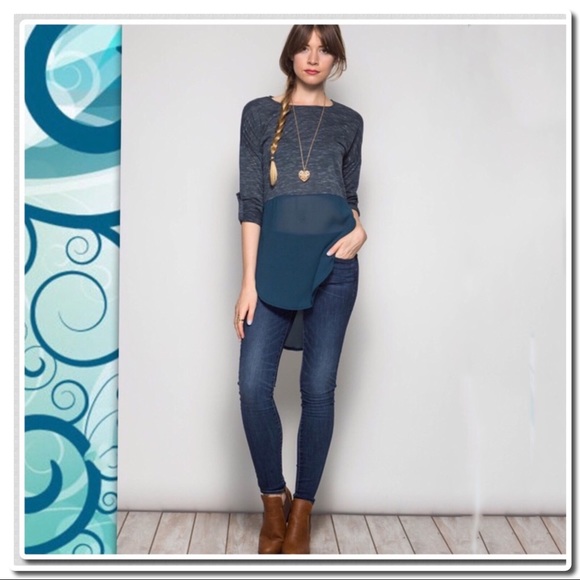 she & Sky Tops - Roll Up Sleeve High Low Tunic