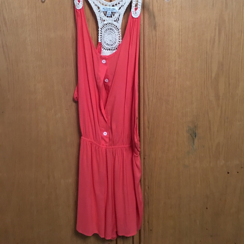 Coral Lace Romper