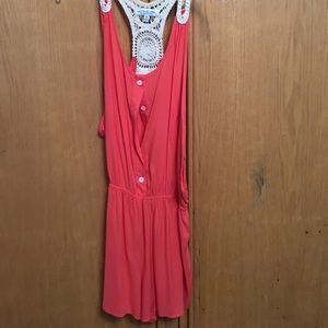 Coral Lace Romper