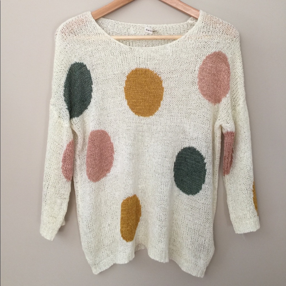 Blue Bird ivory sweater with polka dots one size