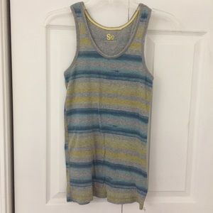 Gray, yellow, blue striped tank top