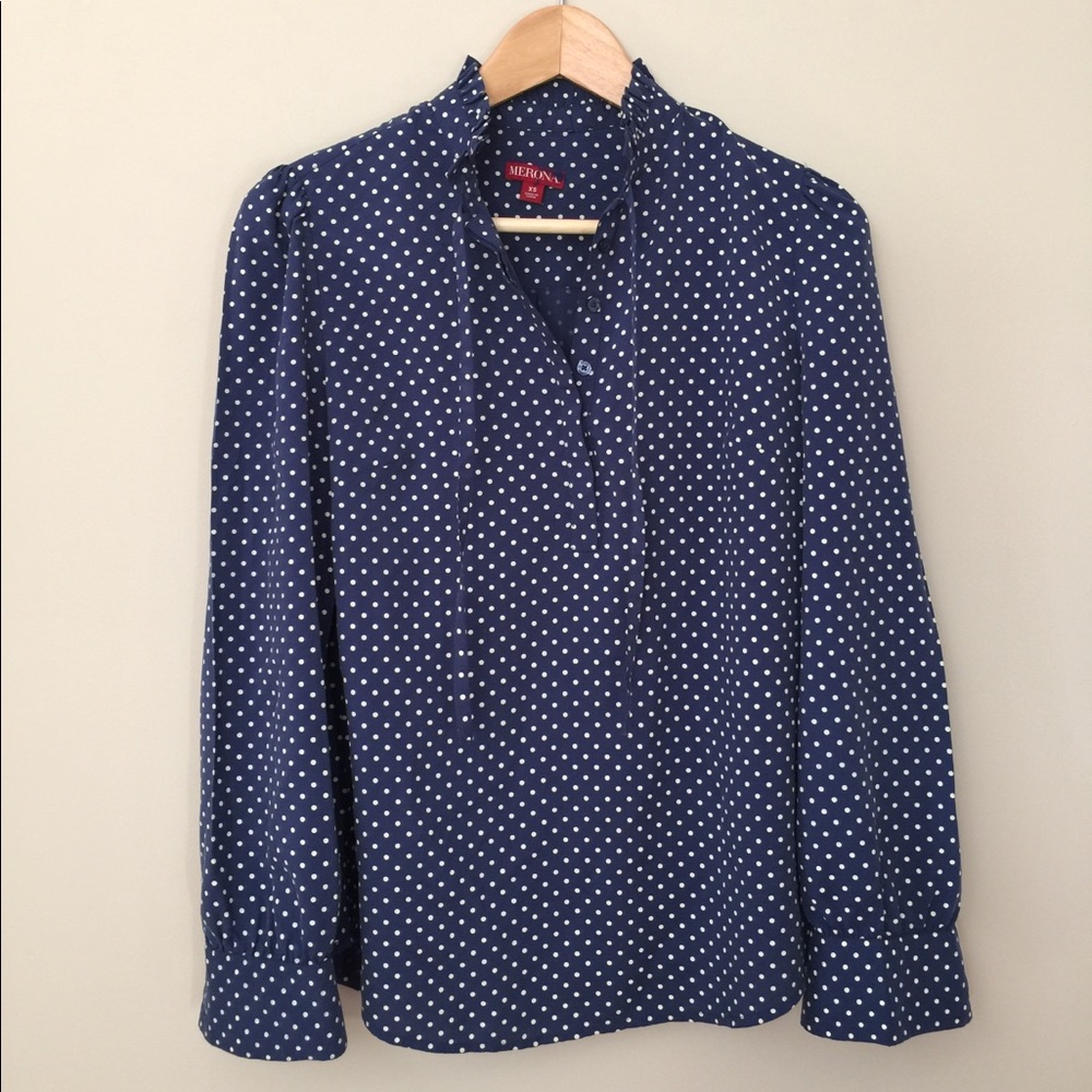 Merona navy and white dot blouse size XS