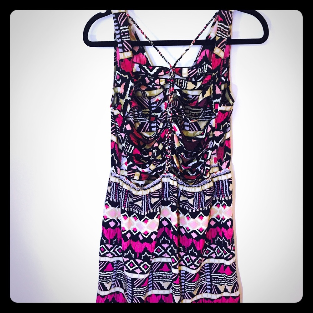 Bohemian Tribal Pattern Dress with Open Slit back
