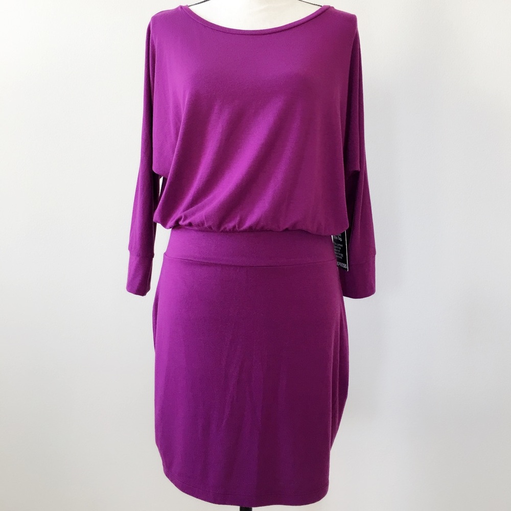EXPRESS Keyhole Dress 3/4 Sleeves Currant NWT