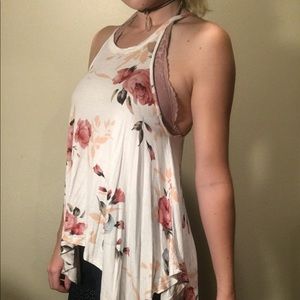 White floral flowy tank