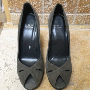 Start Weitzman suede, grey peep toe heels