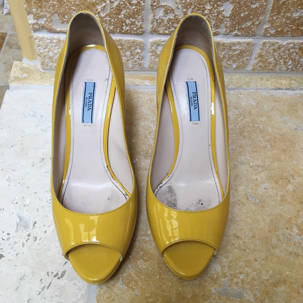 Prada, yellow, peep toe pumps - Picture 1 of 6